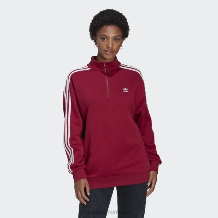 Adidas hanorac burgundy adicolor trefoil cu fermoar sfert femei Burgundia 2JBN23050