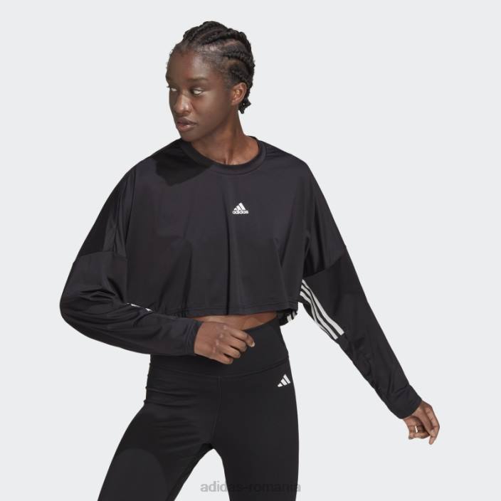 Adidas hanorac supradimensionat, cu 3 dungi, cu croială hiperglam, negru femei alb negru 2JBN23108