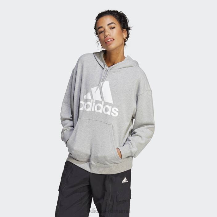 Adidas hanorac supradimensionat din țesut franceză cu logo mare essentials gri mediu femei gri mediu/alb 2JBN23206