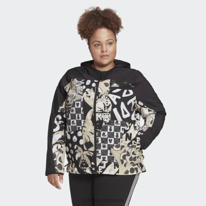 Adidas cască de vânt ușoară farm rio relaxed (plus mărime) neagră femei negru 2JBN23359