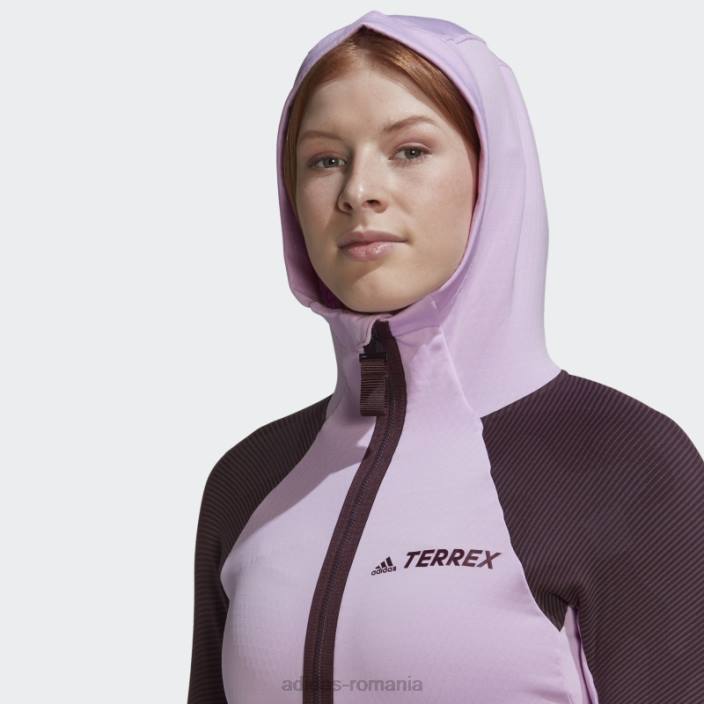 Adidas geacă de drumeție fleece cu glugă terrex tech fleece lila femei liliac/brun 2JBN24109