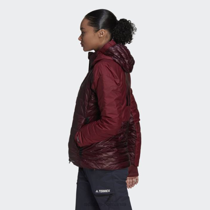 Adidas jachetă adidas cu glugă maroon terrex myshelter down femei maro/roșu 2JBN24099