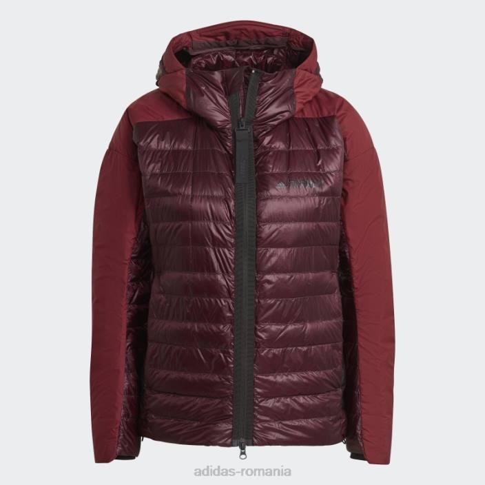 Adidas jachetă adidas cu glugă maroon terrex myshelter down femei maro/roșu 2JBN24099