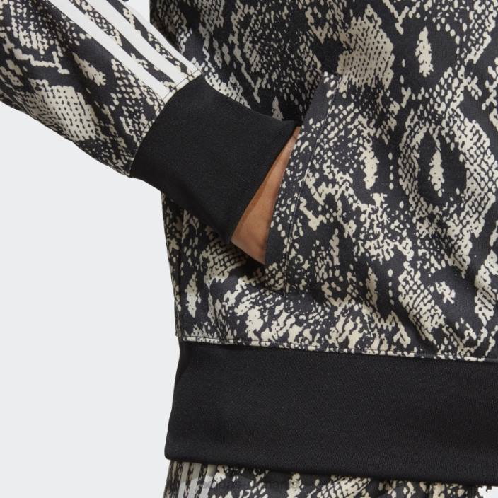 Adidas jachetă de sport cu imprimeu peste tot cu piton (plus mărime) neagră adidas femei negru/multicolor 2JBN22584