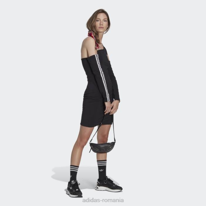 Adidas rochie cu maneca lunga decupaj trefoil adicolor neagra femei negru 2JBN24116