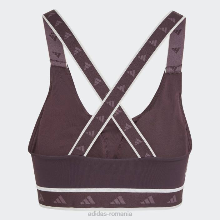 Adidas powerimpact training sutien mediu techfit maroon femei nuanță maro/ecru 2JBN23708