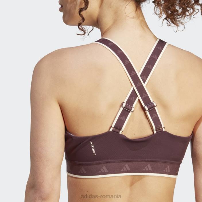 Adidas powerimpact training sutien mediu techfit maroon femei nuanță maro/ecru 2JBN23708