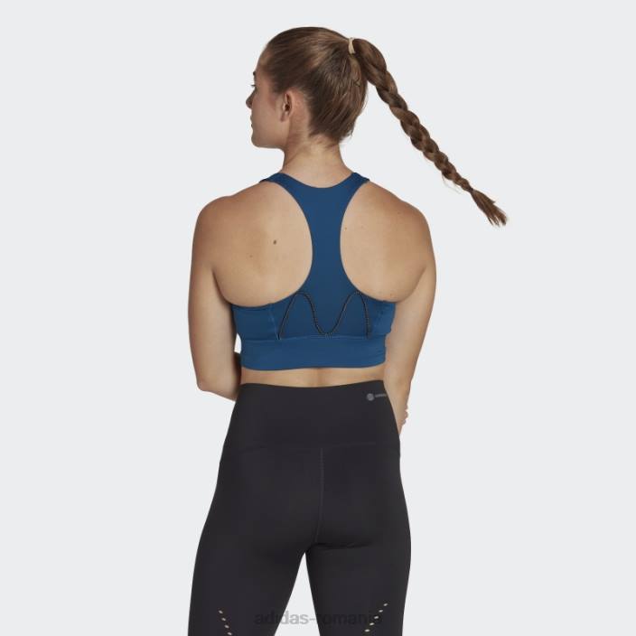 Adidas sutien de buzunar cu suport mediu pentru alergare marin femei marin/negru reflectorizant 2JBN23740