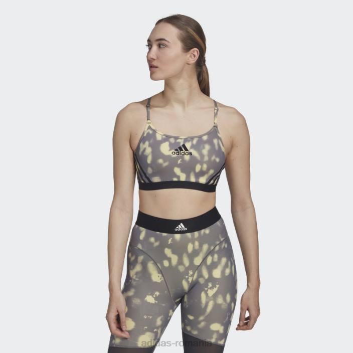 Adidas sutien galben aeroreact cu susținere la lumină hyperglam imprimat adidas femei galben/gri urme/negru 2JBN23805
