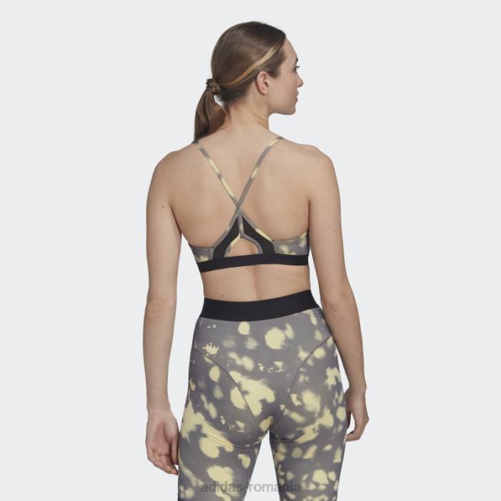 Adidas sutien galben aeroreact cu susținere la lumină hyperglam imprimat adidas femei galben/gri urme/negru 2JBN23805