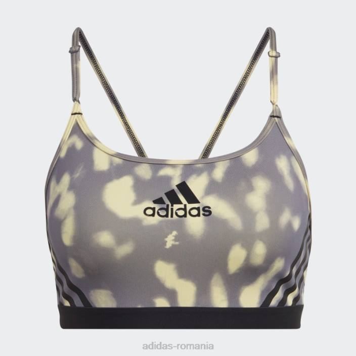 Adidas sutien galben aeroreact cu susținere la lumină hyperglam imprimat adidas femei galben/gri urme/negru 2JBN23805