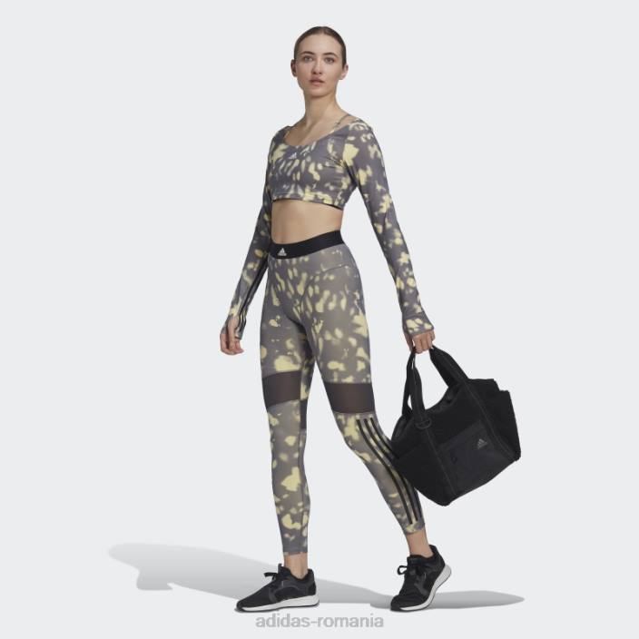 Adidas sutien galben aeroreact cu susținere la lumină hyperglam imprimat adidas femei galben/gri urme/negru 2JBN23805