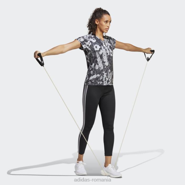 Adidas negru aeroready tren essentials branding minimal tricou cu imprimeu floral cu decolteu în V adidas femei negru/mgh gri solid/alb 2JBN22821