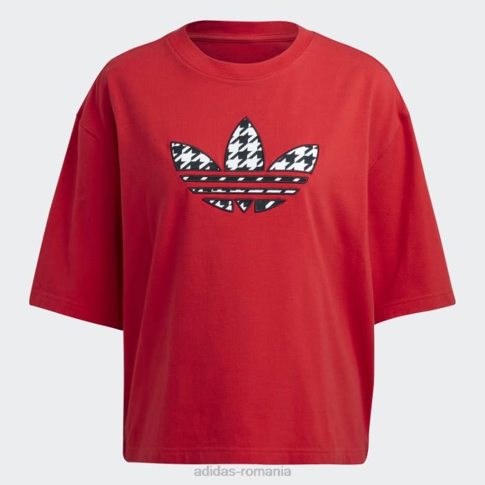 Adidas scarlet originals houndstooth trefoil infill tee femei stacojiu 2JBN22457