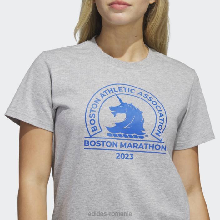 Adidas tricou cu logo boston marathon 2023 gri mediu femei gri mediu 2JBN22850