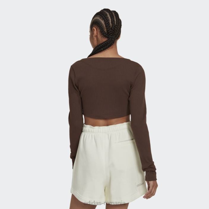 Adidas tricou cu mânecă lungă decupată cu nervuri studio lounge maro femei maro 2JBN22825