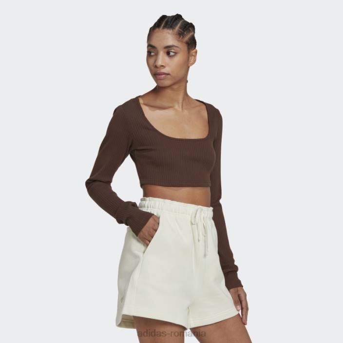 Adidas tricou cu mânecă lungă decupată cu nervuri studio lounge maro femei maro 2JBN22825
