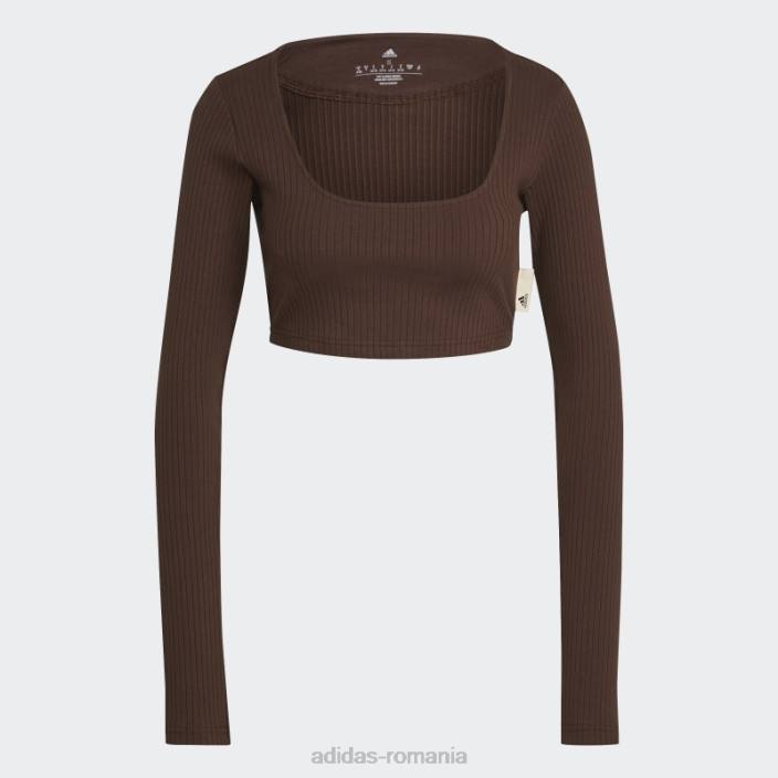 Adidas tricou cu mânecă lungă decupată cu nervuri studio lounge maro femei maro 2JBN22825