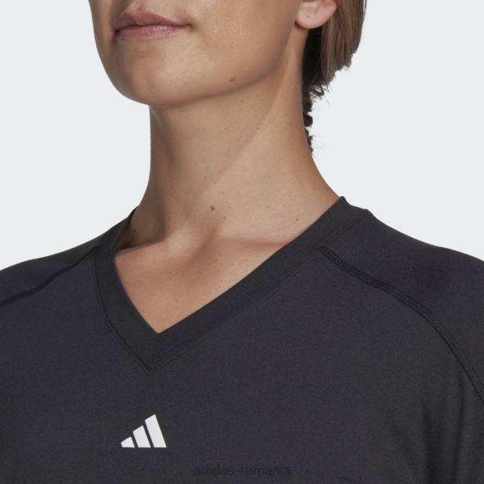 Adidas tricou negru cu decolteu în V cu branding minimal femei negru 2JBN22756