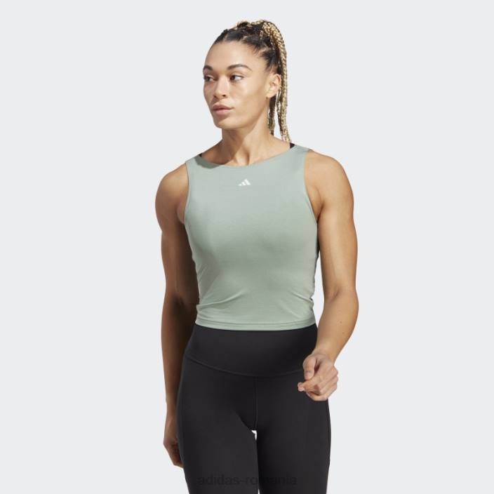 Adidas bluză crop de studio de yoga verde argintiu femei verde argintiu 2JBN22787