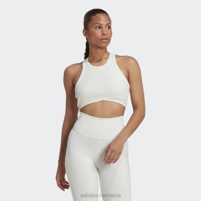 Adidas maiou alb învelit cu coaste de yoga studio femei alb 2JBN22676