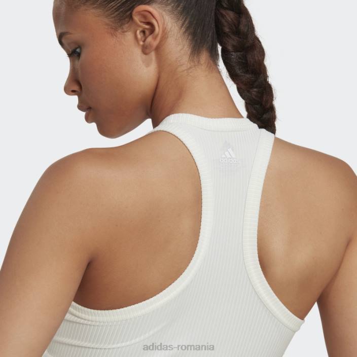 Adidas maiou alb învelit cu coaste de yoga studio femei alb 2JBN22676