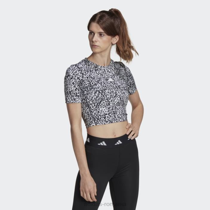 Adidas top crop de antrenament cu imprimeu techfit alb femei alb negru 2JBN22612