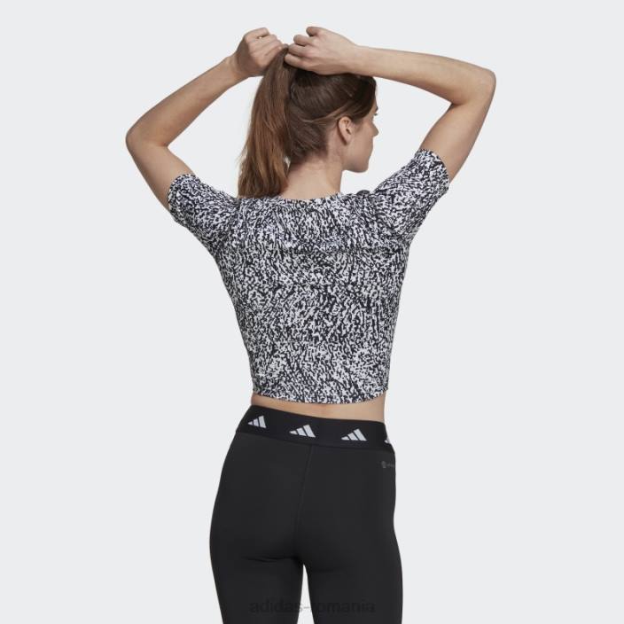 Adidas top crop de antrenament cu imprimeu techfit alb femei alb negru 2JBN22612