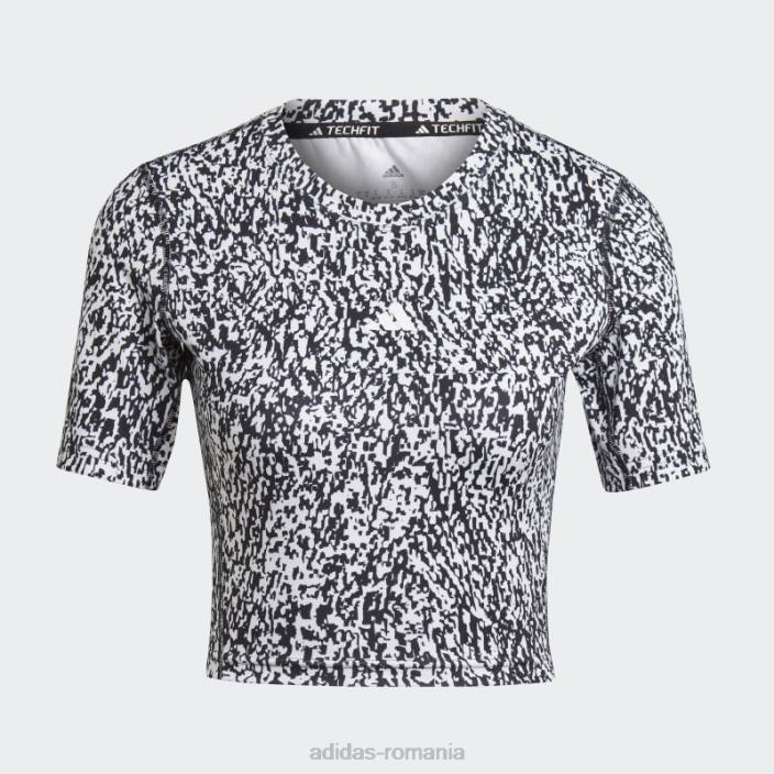Adidas top crop de antrenament cu imprimeu techfit alb femei alb negru 2JBN22612