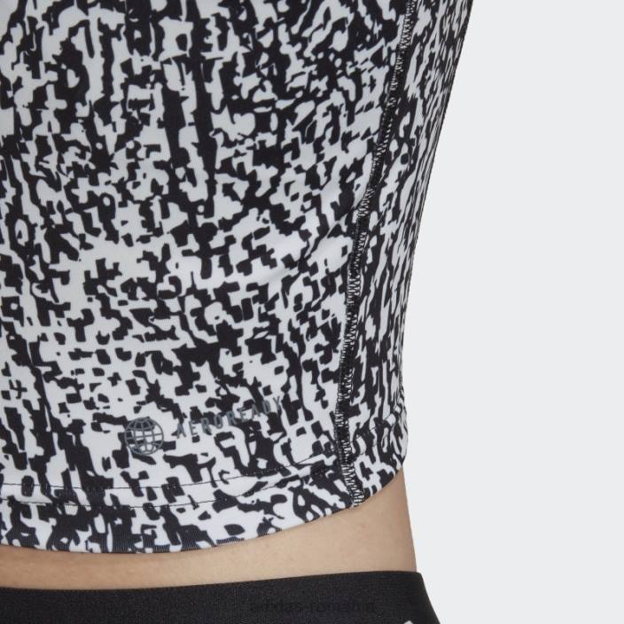 Adidas top crop de antrenament cu imprimeu techfit alb femei alb negru 2JBN22612