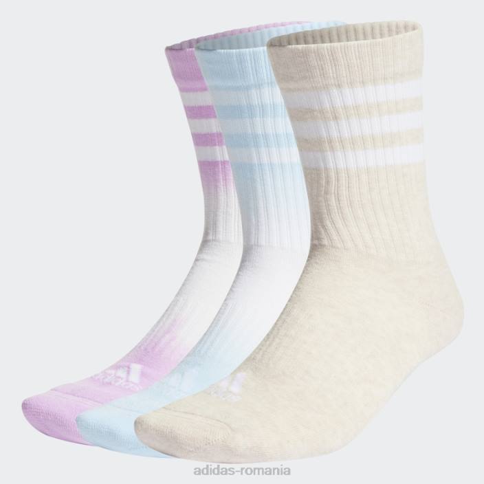 Adidas șosete de echipaj cu 3 dungi vopsite prin scufundare 3 perechi alb unisex nuanță alb/ecru 2JBN16039