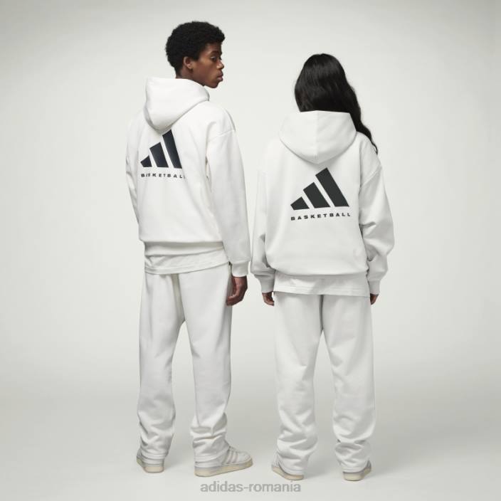 Adidas pantaloni de trening albi de baschet unisex alb 2JBN4943