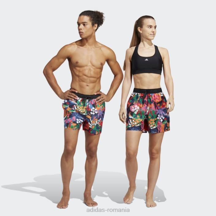 Adidas pantaloni scurți de baie negri x farm (neutru de gen) fierbinți unisex cerneală neagră/stacojie/unitate 2JBN13230