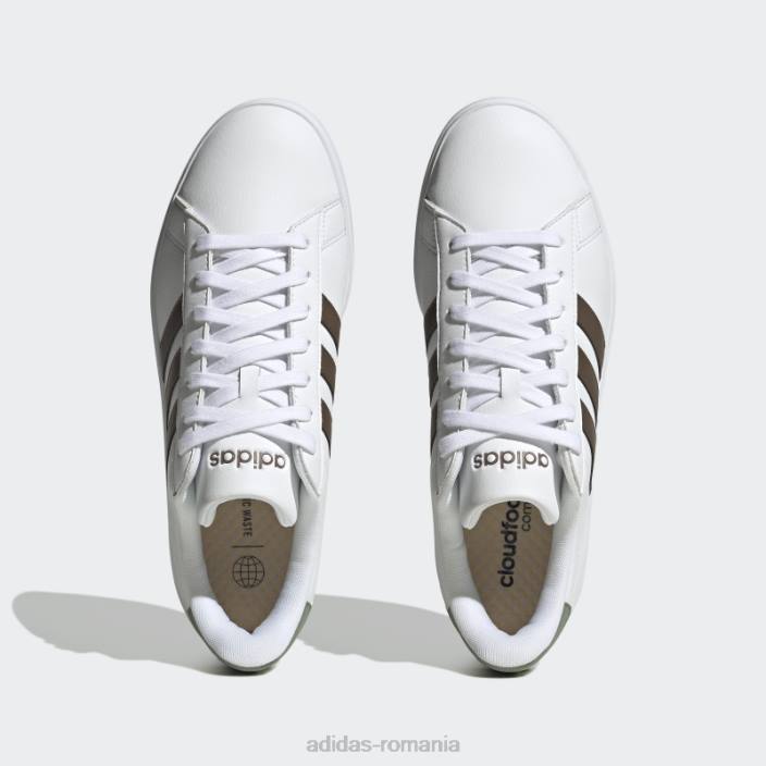 Adidas grand court cloudfoam pantofi confort pământ unisex alb/verde pământ/argintiu 2JBN12263