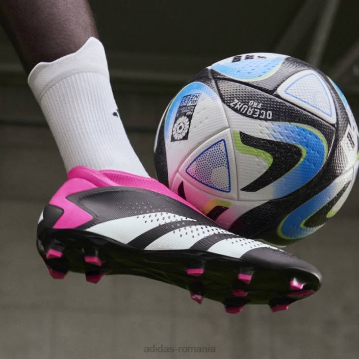 Adidas Predator roz aprins precizie.3 cizme fără șireturi pentru teren ferm unisex negru/alb/roz 2JBN12739