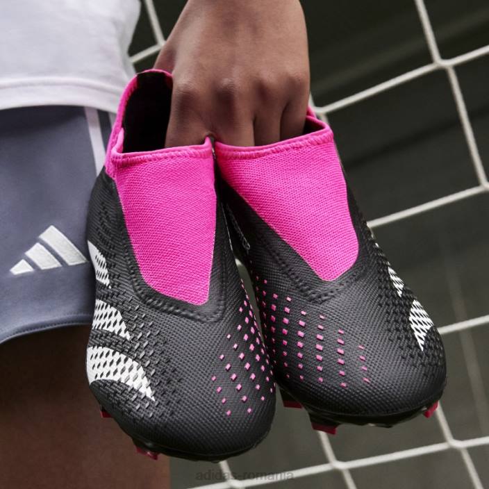 Adidas Predator roz aprins precizie.3 cizme fără șireturi pentru teren ferm unisex negru/alb/roz 2JBN12739