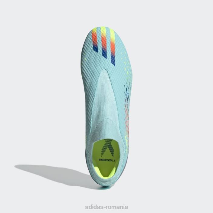 Adidas aqua x speedportal.3 cizme fără șireturi pentru teren ferm unisex aqua/albastru/galben 2JBN8807